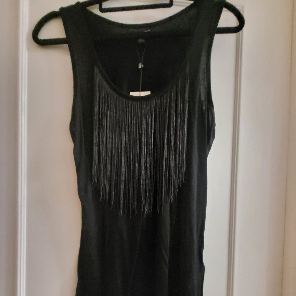 NWT Whiskey Dry Goods Black Fringe Tank Top - Size Medium